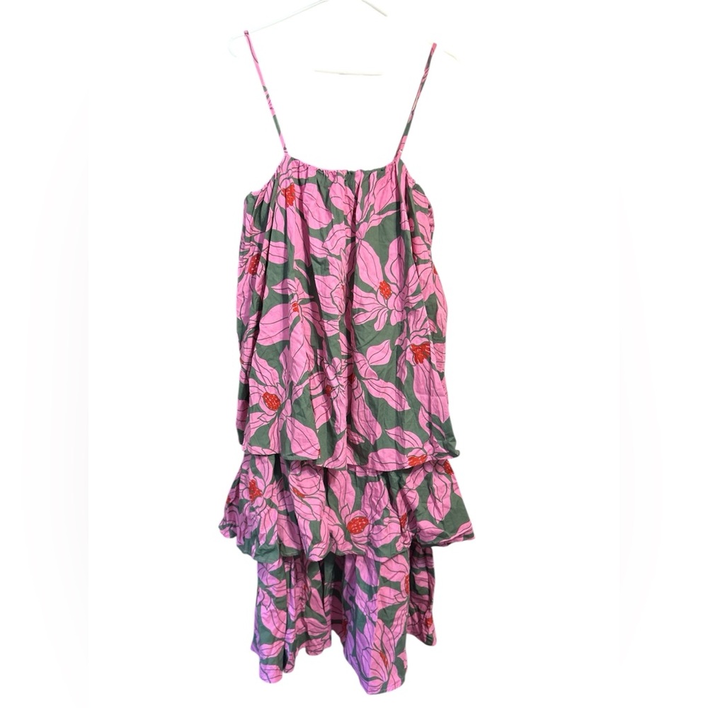 Anthropologie Corey Lynn Calter Pink Floral Tiered Midi Dress Tie Shoulder Large - Picture 5 of 7